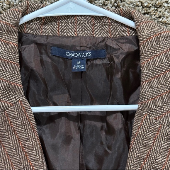 Chadwicks Women’s Plus Size 18 Wool Blend Herringbone Blazer Brown Lined Jacket - Picture 2 of 9